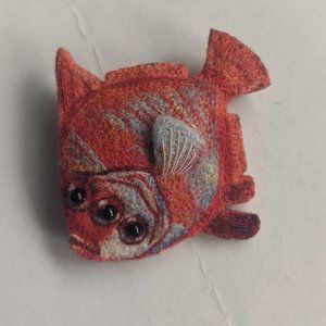RESERVED Wool felt tropical fish animal brooch w bead eyes